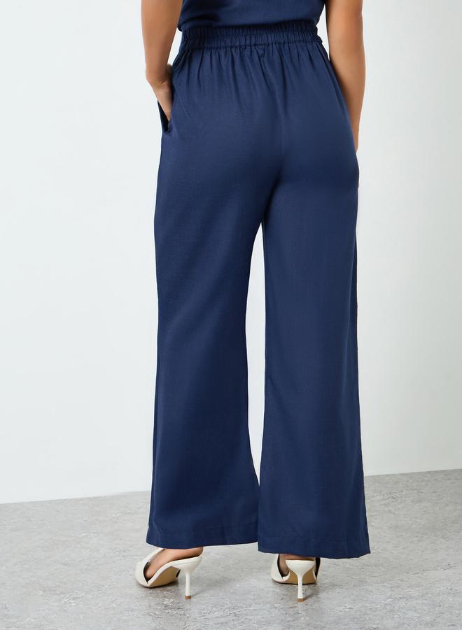 Styli Women Navy Blue Wide Leg Trousers - Image 3